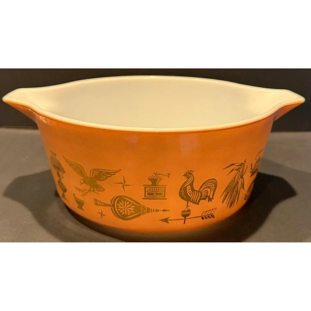 Vintage Pyrex 442 Early American Cinderella Mixing Bowl 1.5 Qt Orange Gold 1960s